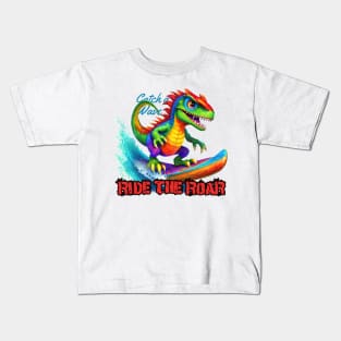 Dinosaur Surfing Funny Kids T-Shirt